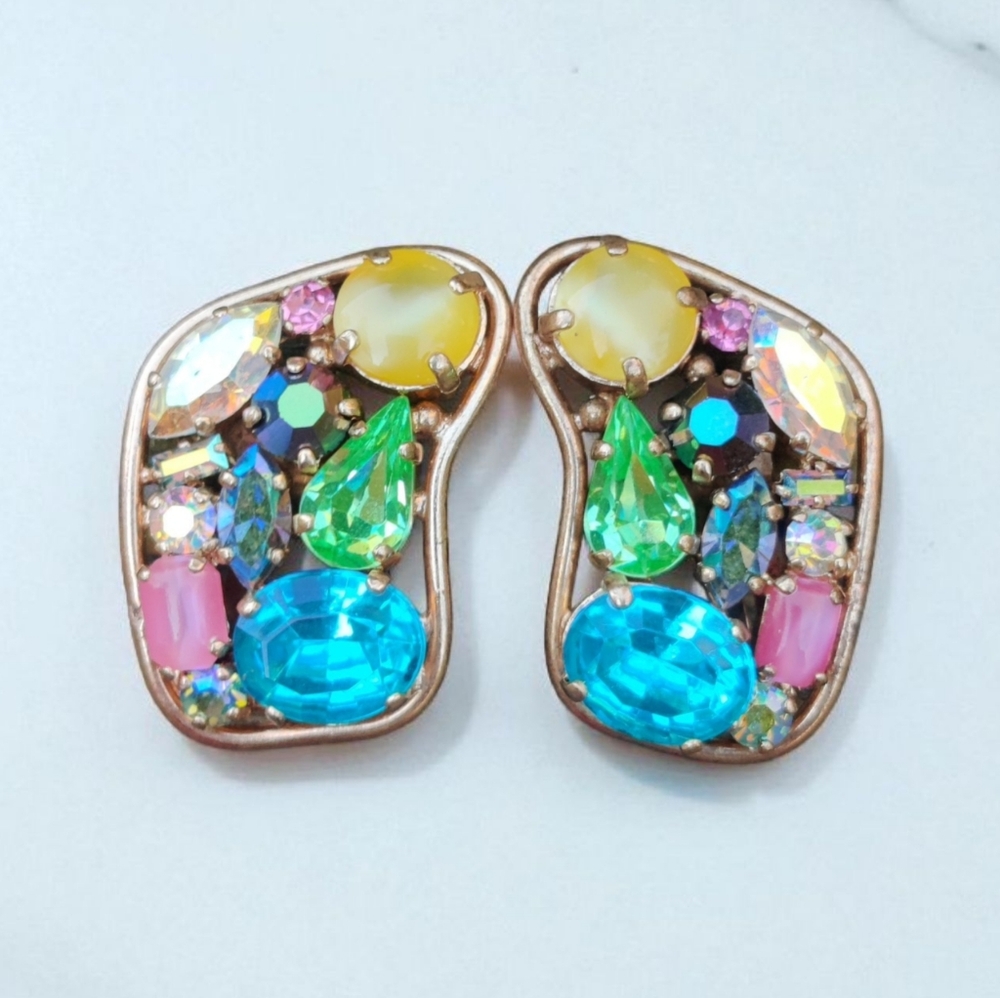 Vintage Uranium glass HollyCraft?  Fruit Salad Earrings